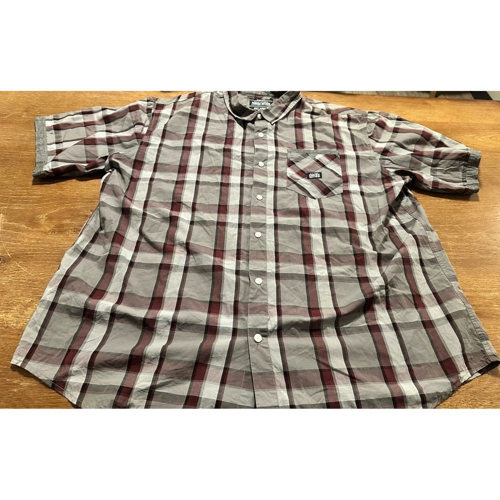 Parish Nation Shirt Men's 4XL Button Up Plaid Gray Maroon